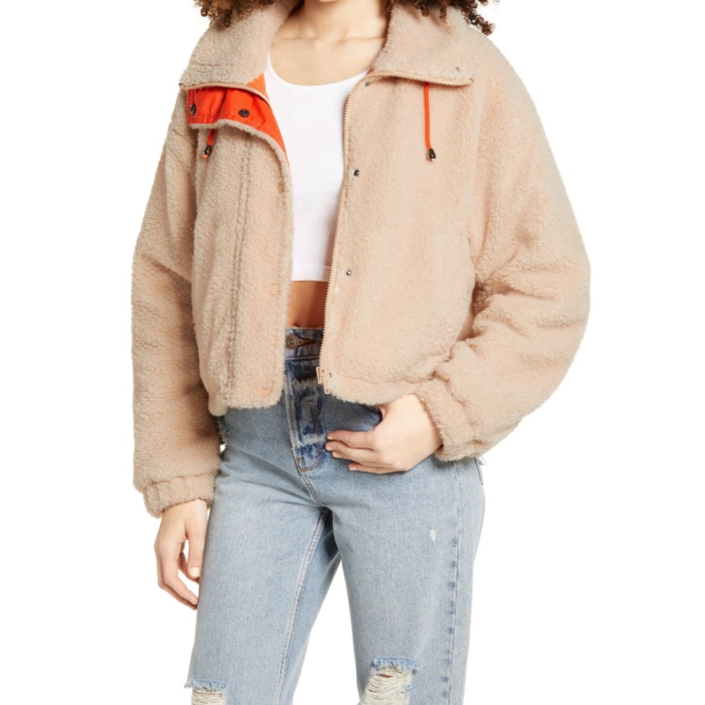 bp. Neon faux shearling bomber jacket